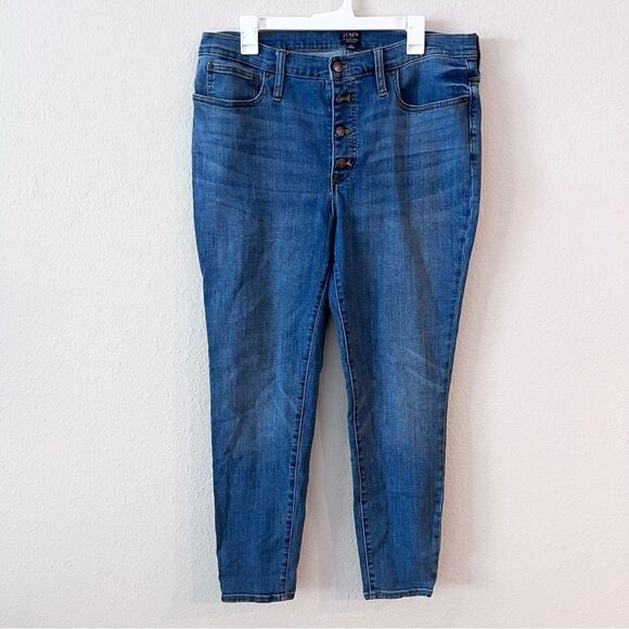 J.Crew 9"High Rise Skinny Blue Jeans Womens Button Fly Ankle Size 33 - Picture 1 of 6